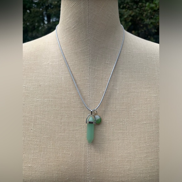 Handmade Jade Resin Dagger Crystal Amulet Necklace & Oval Enamel Charm - Picture 3 of 8